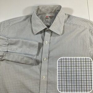 VTG Turnbull & Asser Mens 17 Dress Shirt Blue Black Micro Grid Check French Cuff